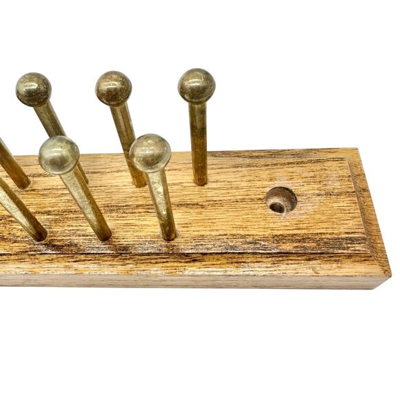 Wooden Tie Rack With Brass Pegs 20 x 3 x 2 Includes Mounting Hardware - Picture 2 of 7